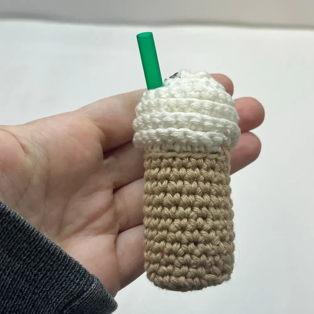 handmade crochet coffee frappuccino cup‎ plush keychain barista gift latte